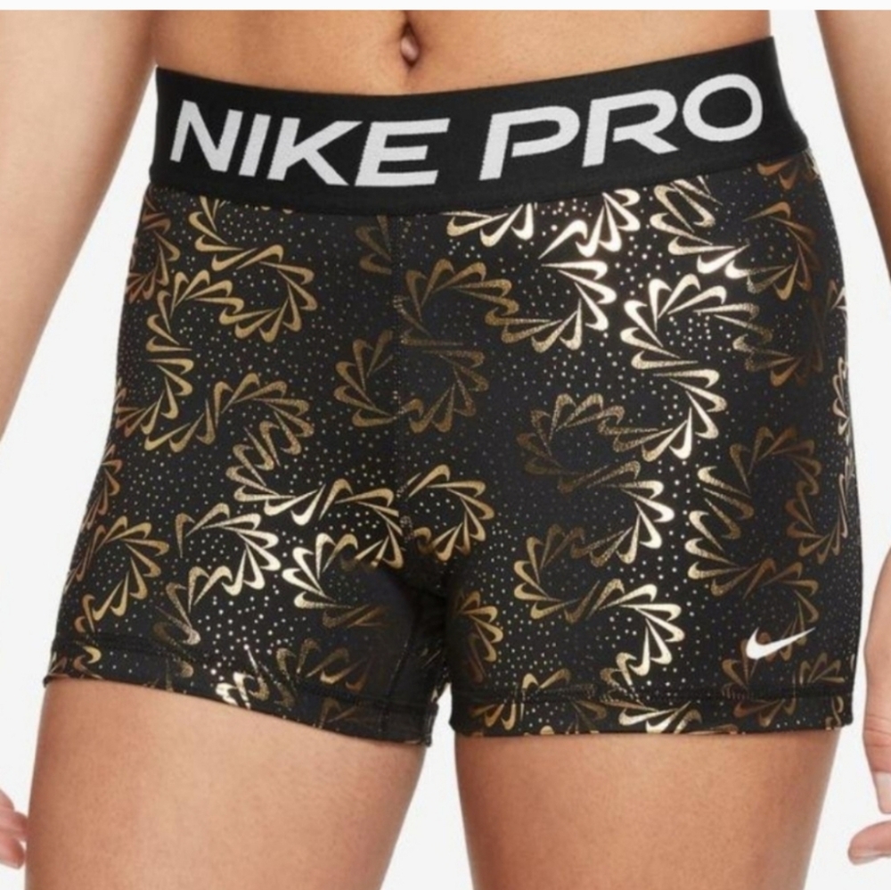 Nike Pro Women's Black and Gold Shorts~Metallic~NWT~Womens Xl.